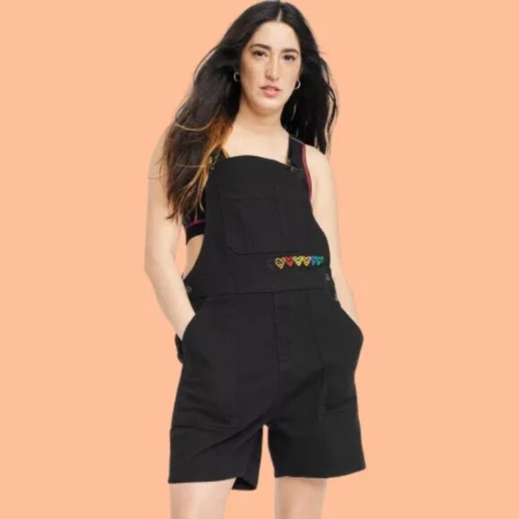Humberto Cruz cute Shortalls Pride Smiling Rainbow Heart Embroidery MED - Picture 6 of 6